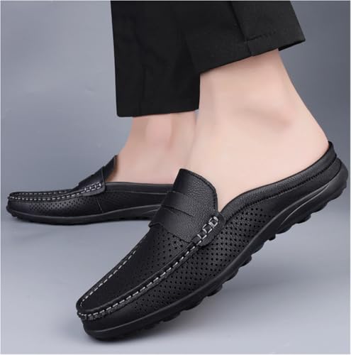 CHUUMEE Men's Hollow Leather Slip On Mules Clog Slippers Casual Backless Flat Loafers Dress Shoes for Walking Wedding3