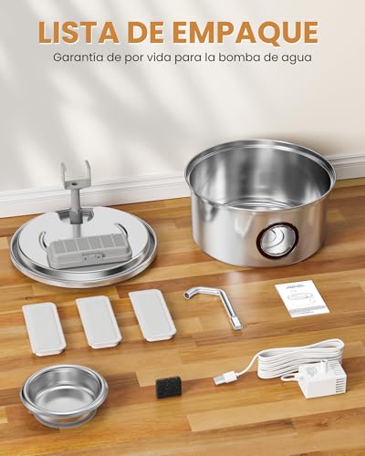 Kittyspout Fuente para Gatos, 3.2L Bebedero Gatos Acero Inoxidable con Ventana Transparente, Fuente Gatos 2 en 1 con Cuenco ExtraíBle, Ultra Silenciosa, con 3 Filtros de CarbóN Activado - imagen 9