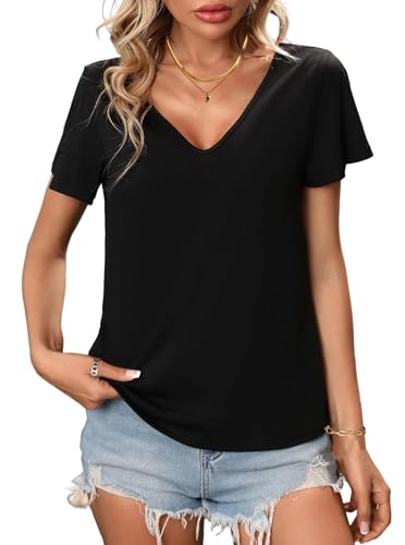 LilyCoco Women's Backless Short Sleeve Tops V Neck Twist Back Criss Cross T Shirts3