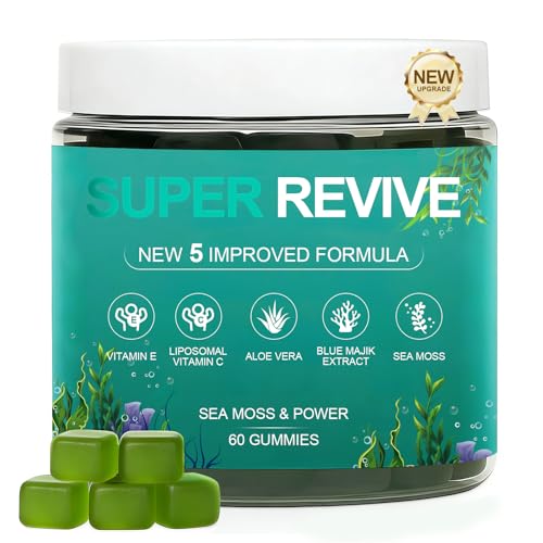 caicieter Super Revive Gummies for Hair Loss - Sea Moss Gummies with Vitamin C E Aloe Vera & Pearl Powder Glow Promotes Thicker Fuller & Stronger Hair - 60 Count
