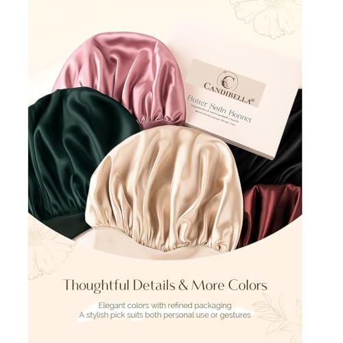 Image of Soft Silk Bonnet With 3 Scrunchies, Adjustable Silky Hair Cap for Sleeping, Satin Bonnet for Curly Hair With Soft Jersey Fabric Tie Band (Rose) (Rose)