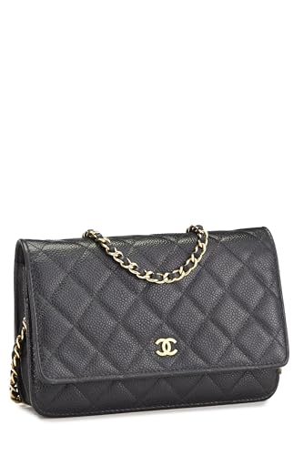 Pre-Loved Black Quilted Caviar Classic Wallet on Chain (WOC), Black2