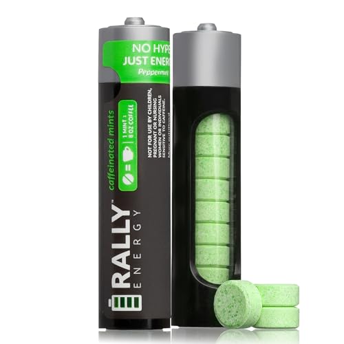 Caffeine Mints by Rally, 60milligram Caffeine, Instant Energy, Fresh Breath Caffeinated Mints, 0 Sugar, Natural Peppermint Flavor (2 Packs, 20 Mints)