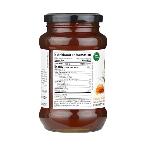 Image of INDIGENOUS HONEY Organic Eucalyptus Honey Raw Unfiltered 17.64 oz | Organic Raw Unfiltered Natural Bee Honey Glass Jar Pack of 1