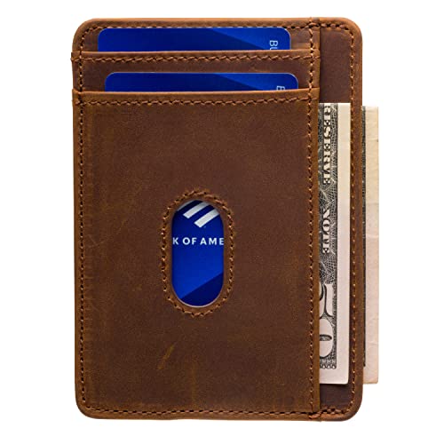 Slim Leather Wallet for Men | 100% Genuine Full Grain Leather | Minimalist Front Pocket Wallet (Walnut)3