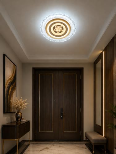 Image of FILLISKA Aluminium Luxurious 3 in 1 Led Ceiling /Wall Chandelier Light with 3 Step Colour Changing Function (Acrylic White Round-671-2)(300MM)