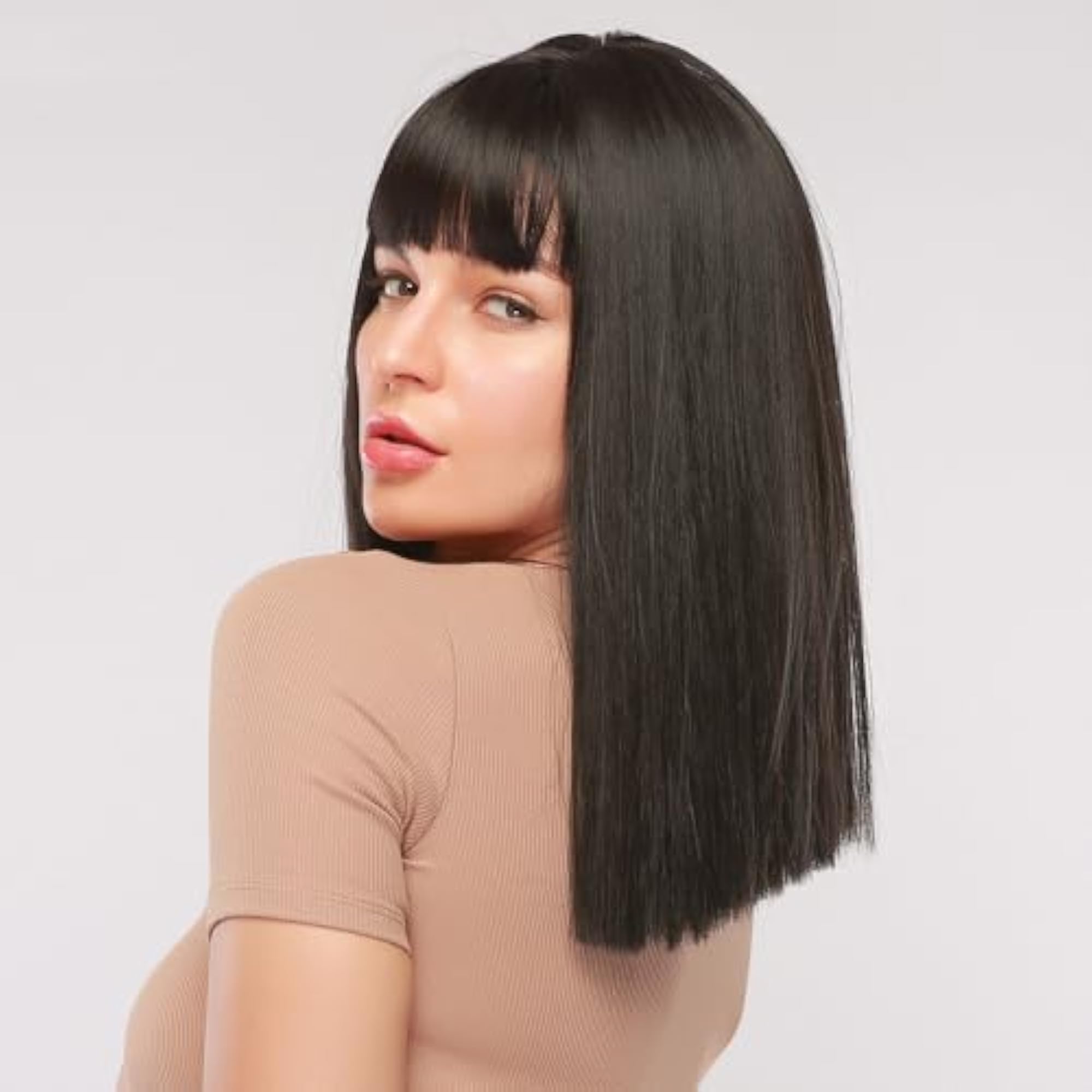 Women's Medium Length Synthetic Hair Wig with Fringes
