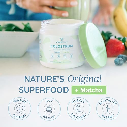 WONDERCOW-Colostrum-Supplement-Powder-for-Gut-Health-Immune-Support-Muscle-Recovery-Wellness-Natural-IgG-Pure-Whole-Bovine-Colostrum-Superfood-Matcha-60-Servings