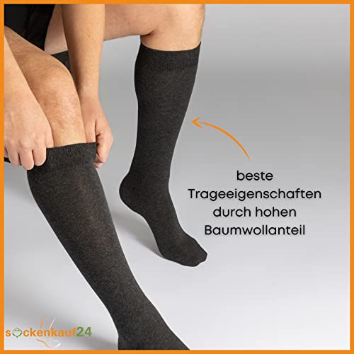 sockenkauf24 Kniestrümpfe Herren Baumwolle mit Komfortbund Grau Anthrazit 22116 (4 Paar 43-46)