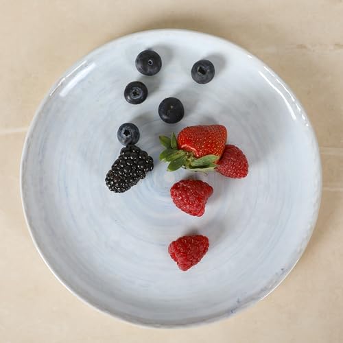 Image of Gibson Elite Auckland Blue Swirl Stoneware Reactive Glaze 16 Piece (Service for 4) Plates and Bowls Dinnerware Set