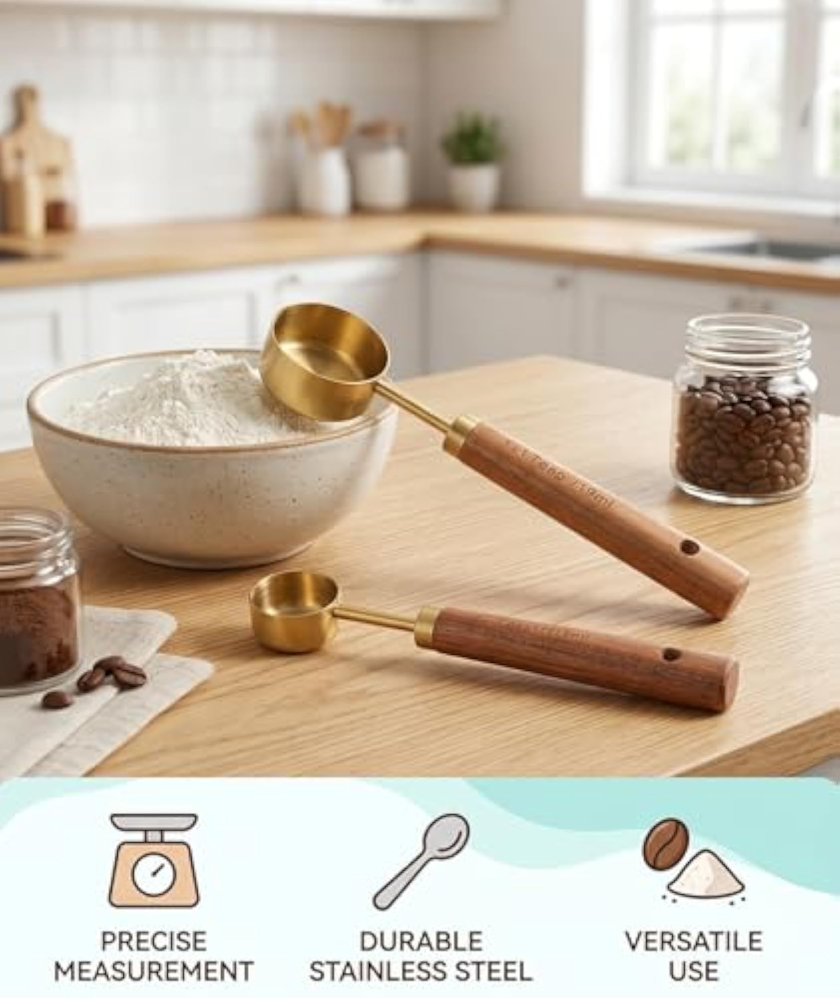 2 PCS Stainless Steel Measuring Spoon and Coffee Bean Scoop Set