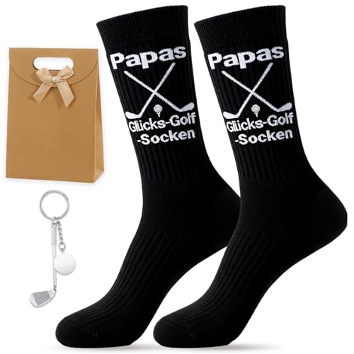 PIujsym Papas Glücks-Golf-Socken – Lustige Socken Für Männer 38-45 Und Schlüsselanhänger, Lustige Geschenke Für Männer Mit Humor, Golf Geschenke...