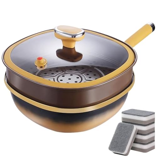 12in Titanium Alloy Non-Stick Pot with Lid, Titanium Pans for Cooking, Non Stick Frying Pan, Kitchen Large Deep Wok, Works Flawlessly on Induction, Gas, Electric (Pot + Lid + Steamer)