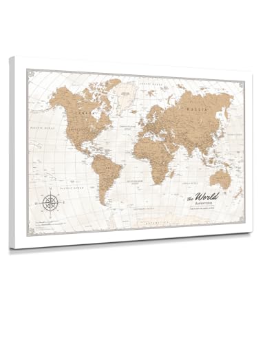 Image of IPIC - Vintage World Map Canvas Wall Art, Travel Map Print for Home, Office, or Study, Push Pin Wall Decor for Travel Lovers, Ready to Hang