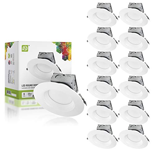 ASD (12 Pack) LED Recessed Lighting 6 inch Downlight with Junction Box Integrated, Dimmable Canless Fixture, 15W=60W Equiv., 1000 Lm, 5000K Daylight, Wet Location, IC Rated, ETL & Energy Star Listed