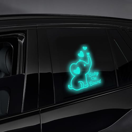 Image of High Intensity Reflective Baby on Board Car Decal Cartoon Cute Elephant Kids on Board Car Sticker Waterproof Safety Warning Decal Baby in Car Sticker (Mint Green)