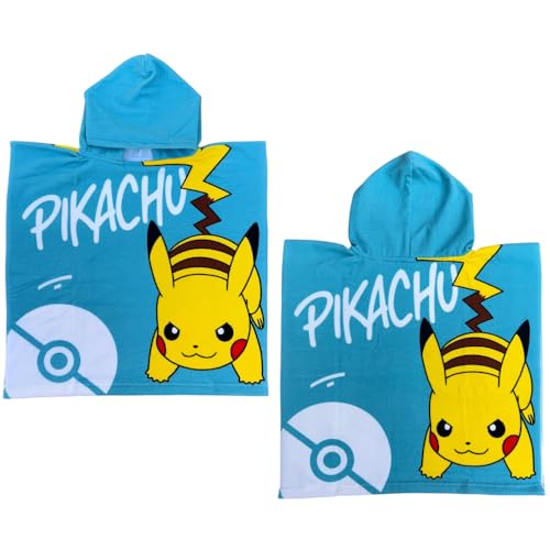 CARTOON Poncho de playa para niños, tamaño 55 x 110 cm, de microfibra de poliéster, Pikachu, Talla única