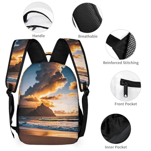 Beach Sunset Sea Clouds Backpack Set 3 Piece, Durable Backpack Insulated Lunch Bag Portable Pencil Case for Men Women3