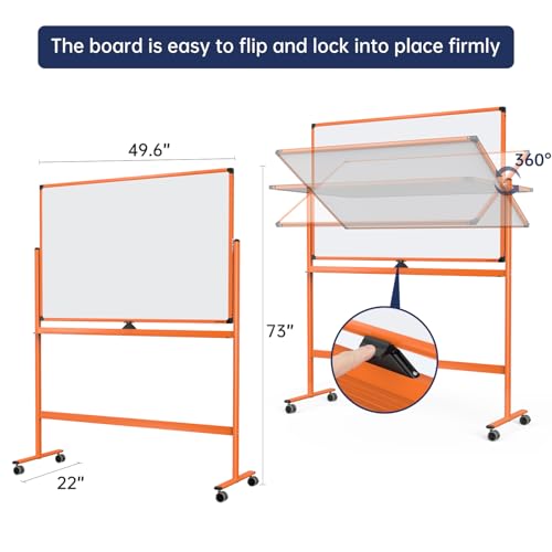 Image of Large Dry-Erase Rolling Magnetic Whiteboard - 48 x 32 Inches Dry Erase Board with Stand Height Adjust Double Sides Mobile White Board Easel on Wheels with 25 Sheets Paper Pad Office, Home & Classroom