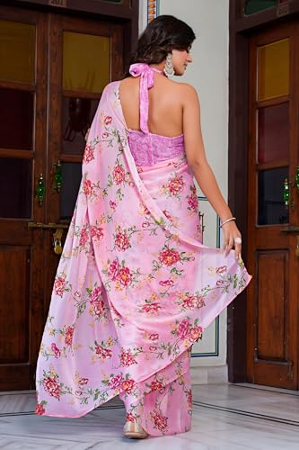 Image of MIRCHI FASHION Women Saree Chiffon Floral Printed | Breathable Lightweight Sari for Regular Home and Office Wear with Blouse Piece