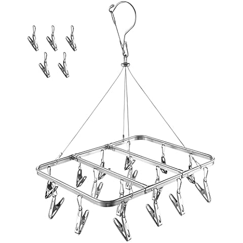 TOWOOZ Clothes Drying Rack with Clips, Stainless Steel Durable Clip and Drip Hanger Windproof Clothes Hanger Rack for Socks/Bras/Underwear/Towels, Portable Laundry Drying Rack (16 Clips, Silver) Cover