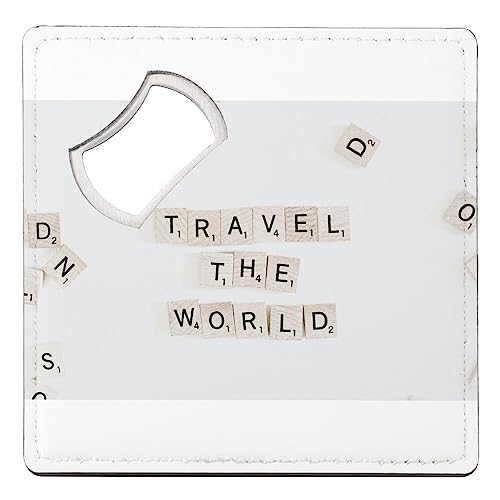 Sottobicchiere Apribottiglie - Travel Travel Travel Valigia in Mongolfiera Disegno - 1 unità (92 x 92 mm)