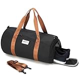 BE Smart Gym Sports Duffle Bag, Waterproof Gym Bags with Shoe Compartment, Lightweight Large Option for Overnight Workout Weekender Trip (Black-Brown, Without Dry & Wet Pocket)
