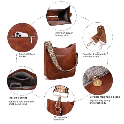 Image of HKCLUF Crossbody Bag for Women Vegan Leather Hobo Handbags Guitar Strap Purse Shoulder Bucket Bag with 2PCS Adjustable Straps