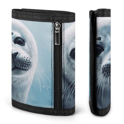 Harp Seal Painting Wallpaper Trifold Wallet for Men - Money Clip Slim Wallets with Multiple Card Slots Minimalist Small Front Pocket Wallet for Everyday Carry3