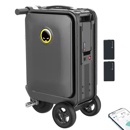 Black SE3S 20 inch Rideable Suitcase, Motorized Luggage with 2 Removable Batteries and Transparent Dust Cover, 3-Speed, External Charging Port,Load 110kg,Silver