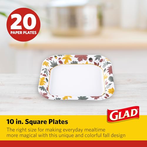 Image of Glad Square Disposable Paper Plates, Falling Foliage, 10 Inch, 20 Count