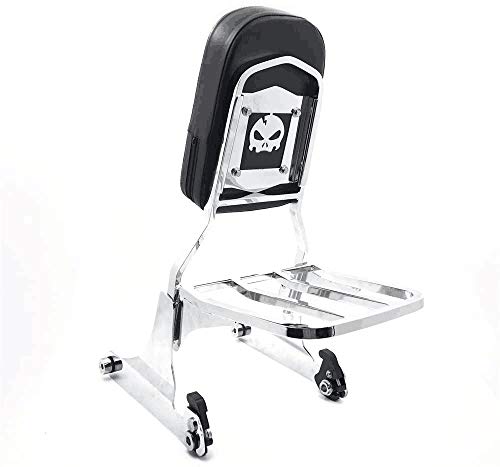 XKH- Skull Chrome Detachable Sissy Bar Backrest & Luggage Rack Compatible with Harley Softail FLH/FATBOY Softail FLSTN [B06W52XWXS]