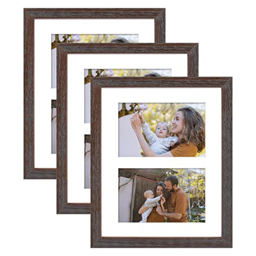 Golden State Art,8X10 Picture Frame Set Of 3, Display Two 4X6 Pictures With Mat Or 8X10 Without Mat,Multi Photo Frames Collage For Wall Or Tabletop Display,Distressed Coffee #TOP11