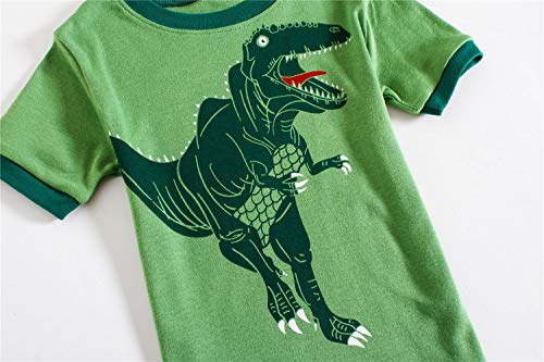Image of Little Boys Short Set Pajamas for Boys 100% Cotton Toddle Firetruck Dinosaur Sleepwear Summer Clothes Size 2-7T