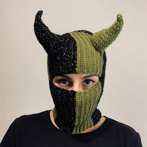 Funny Horn Balaclava para Hombres y Mujeres, Gorro de Halloween con Cuernos, Cubierta de Cara Caliente con Capucha para Fiesta miniatura 7