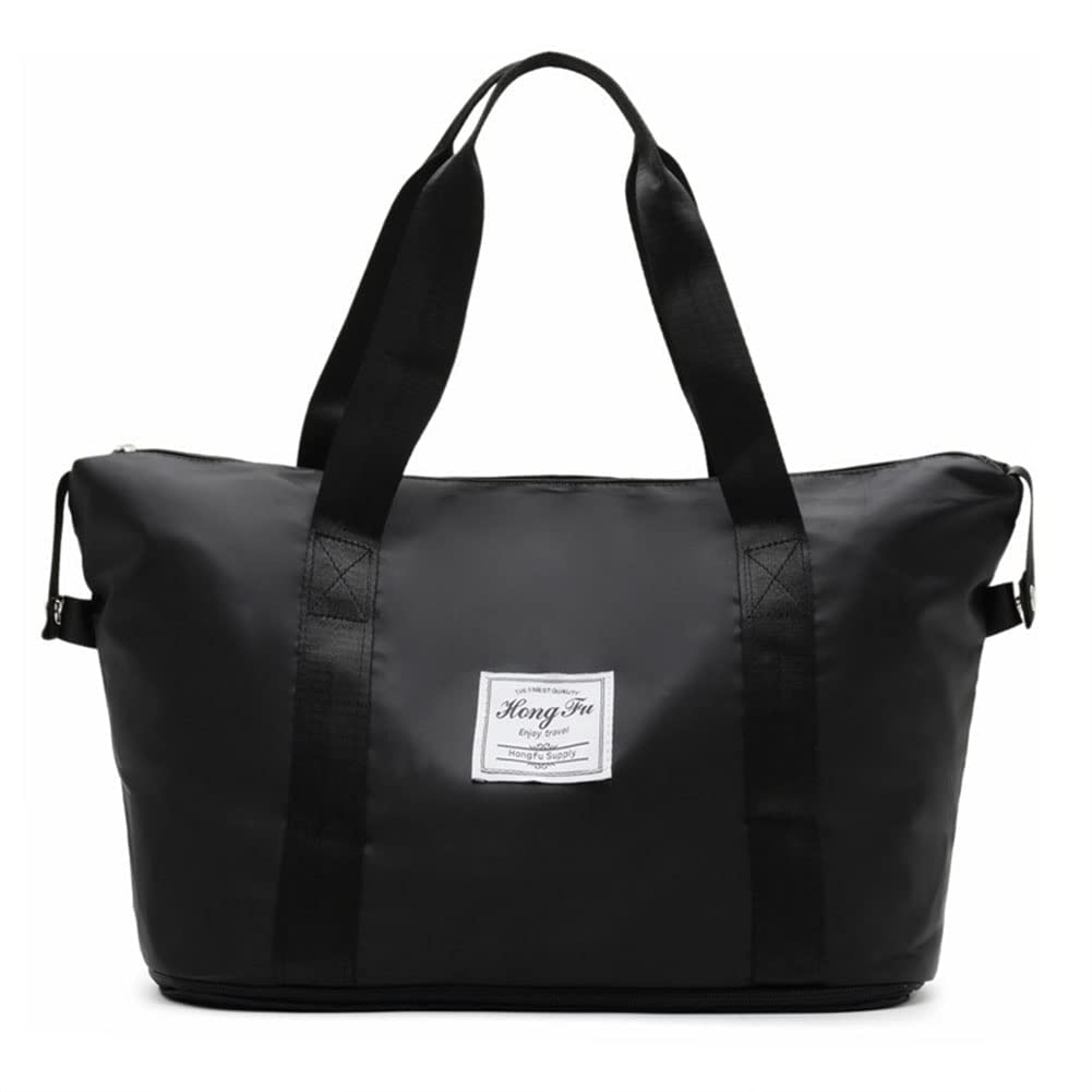 Expandable Travel Duffel Bag, Sports Tote Gym Bag, Shoulder Weekender Carry On Bag Overnight Bag with Wet Pocket for Women Travel Lightweight Waterproof Carry Luggage Bag (Black)-image-36