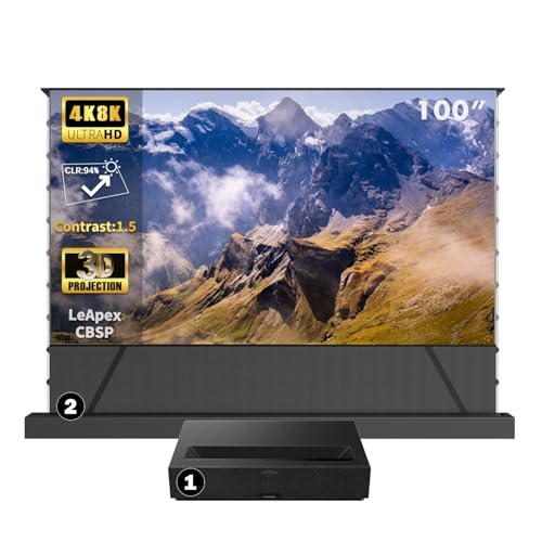 Formovie Theater Premium Laser Projector + Wupro Auto-Rising CLR Screen, 2200 ISO Lumens, 110-inch CBSP Motorised Screen