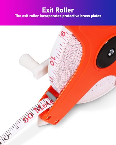 ANVINKU Maßband 50 m / 165 ft, Massband 50 m mit Ausklappbare Kurbel, Zoll/Meter Bandmaß, Rollmaßband Fiberglas mit Zentrierspitze, Rollbandmaß mit Klappbarem Hebel, Beidseitig Markiert
