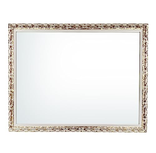ITALIA CORNICI Maestri Artigiani - Specchiera da Parete Classico Bianco Oro Lucido Rettangolare 90x70 cm