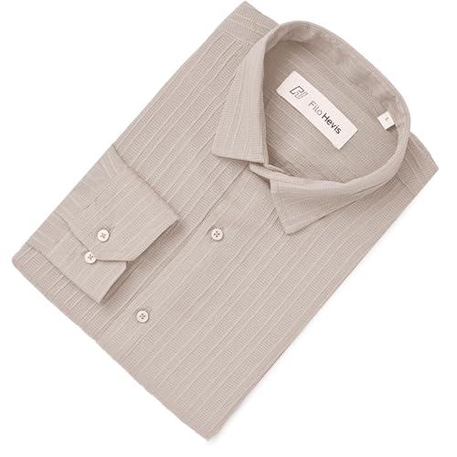 Image of FILO HEVIS Men's Casual Button Down Popcorn Shirts Stylish Long Sleeve Linen Textured Beach Summer Shirt