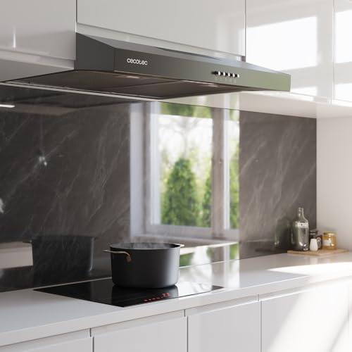 Cecotec Dunstabzugshaube 60 cm breit Bolero Flux CM 602200 Schwarz B. Saugleistung 220m3/h, Motor 70W, Niedriger Verbrauch, Mechanische Steuerung, 3 Leistungsstufen, Schwarz-Finish
