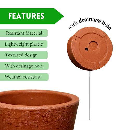 Elly Décor 12 Inch, 18" Tall Conic Round Planter Pot With Drainage Hole,Lightweight, Extremely Durable Plastic, 12"X 18" Tall Conic Planter, Terracotta #TOP2