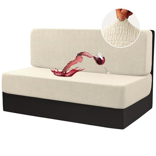 H.VERSAILTEX H.VERSAILTEX 100% Waterproof RV Dinette Cushion Covers Washable Cushion Covers Replacement RV Seat Covers with Elastic Jacquard Couch Cover Crizzle Pattern (1 Backrest & 1 Bench Cover, Ivory