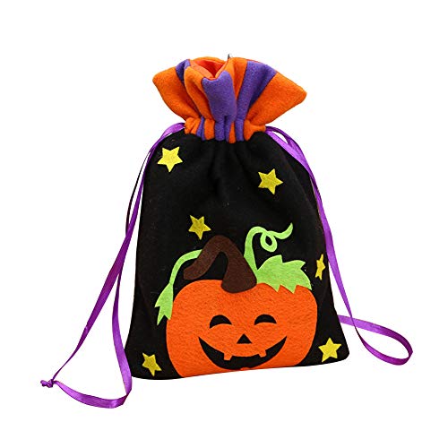 Kentop Bolsa de Regalo para Halloween Reutilizable Bolsa de Dulces con Cordón para Fiesta de Halloween Decoración para Niños (Calabaza negra)