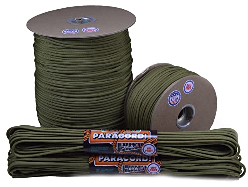 Bored Paracord - 1', 10', 25', 50', 100' Hanks & 250', 1000' Spools of Parachute 550 Cord Type III 7 Strand Paracord Well Over 300 Colors - Moss - 50 Feet