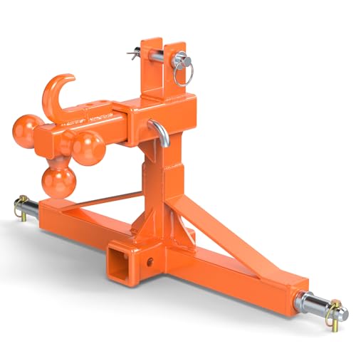 Orange 3 Point Quick Hitch with Dual 2” Receiver–Includes Ball Hitch & Hook, 3 Point Hitch