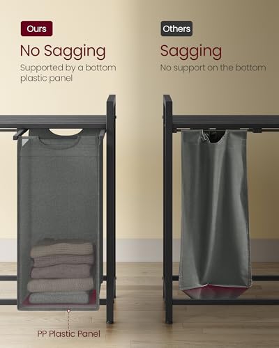 Image of VASAGLE Laundry Hamper, Laundry Basket, Laundry Sorter with 4 Pull-Out and Removable Bags, Shelf, Metal Frame, 4 x 10.6 Gallons (40 L), 45.7 x 13 x 28.4 Inches, Slate Gray and Charcoal Gray UBLH401G01