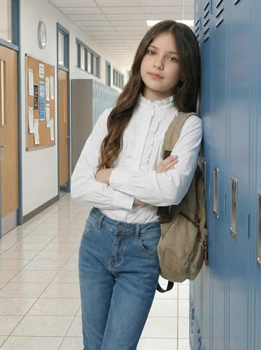 Image of Girls Button Down Shirt Puff Sleeves Blouse Summer Cute Top Doll Collar School Uniform, 4-13Y