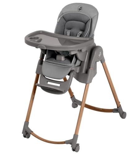 Maxi-Cosi Minla Plus Evolutive Highchair, 0–14 Years, up to 60 kg, Baby High Chair, One-Hand Tray Rotation, 4 Wheels, 9 Height Positions, 5 Recline Positions, Compact Fold, Elegance Graphite