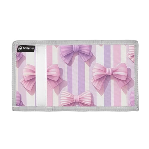 Purple Bow Durable Nylon Fabric Wallet for Boys and Girls - Multi-Functional with 2 Clear Pockets, Zipper Coin Compartment, 3 Card Slots & Keyring2